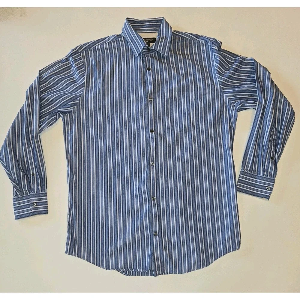 Banana Republic Button Down Shirt Men Medium Blue Striped 100% Cotton Maauritius